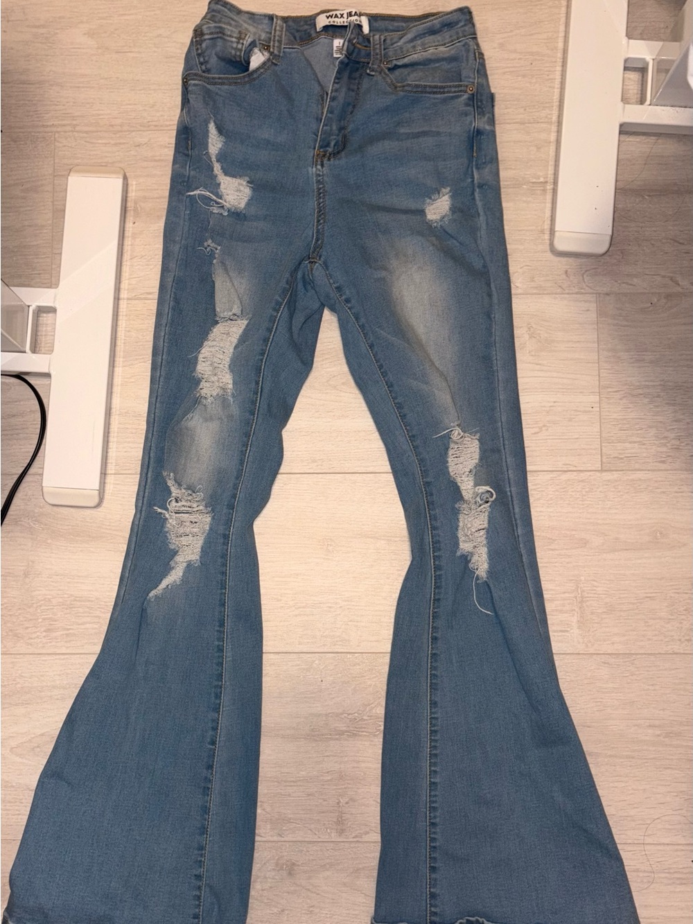 Wax Jean Distressed Light Blue Flare Jeans